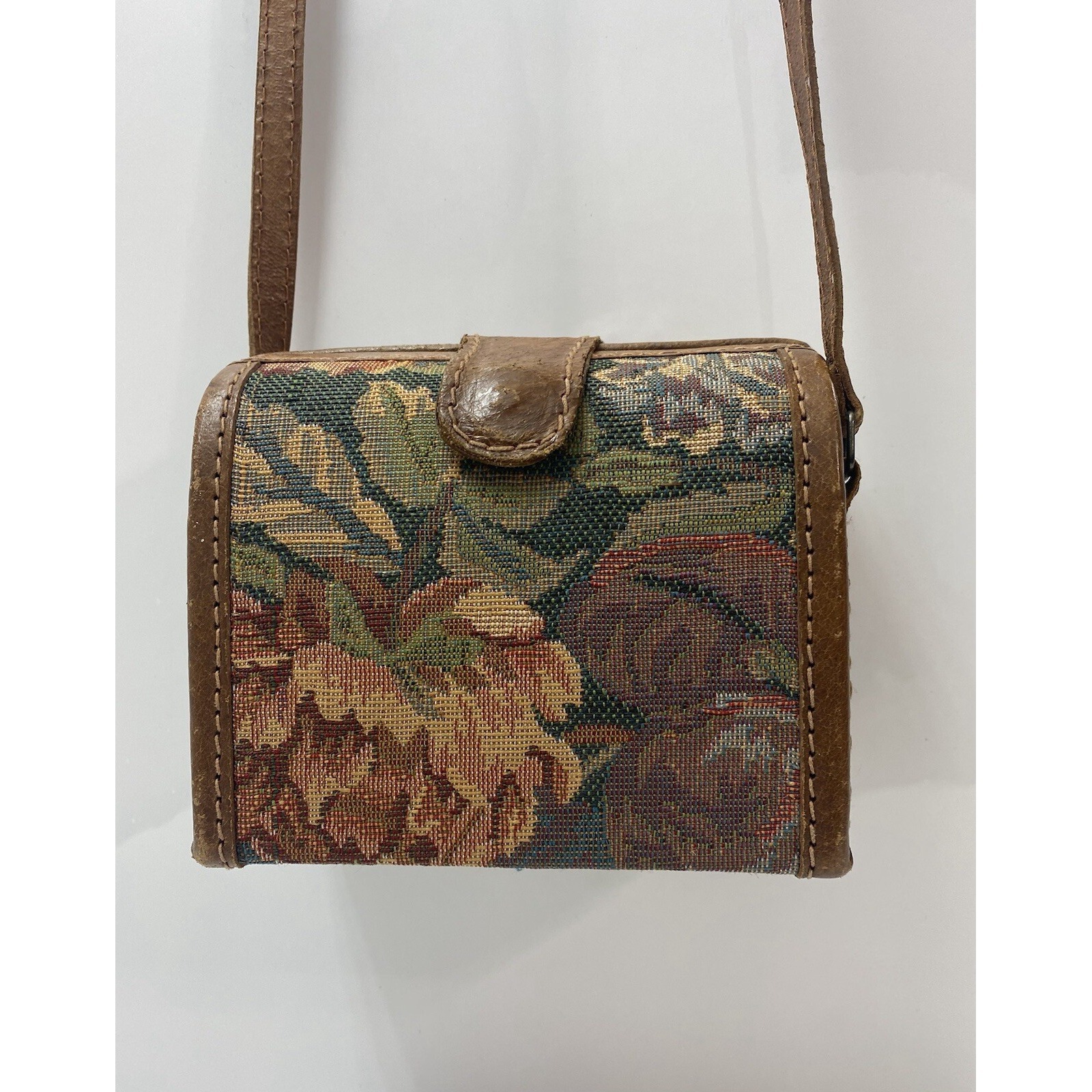 Vintage Small Fabric Tapestry Box Bag Floral Frame Clutch Purse Crossbody